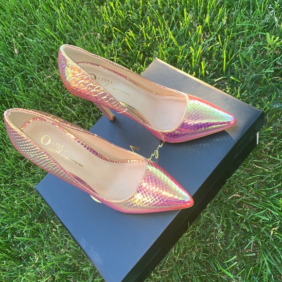 Shoes - Holographic Snake Print Heels